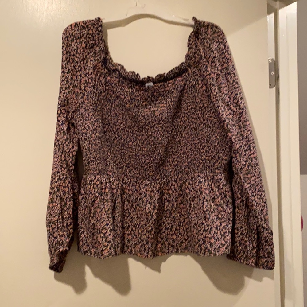 Ruffles Square-Neck Smocked Blouse